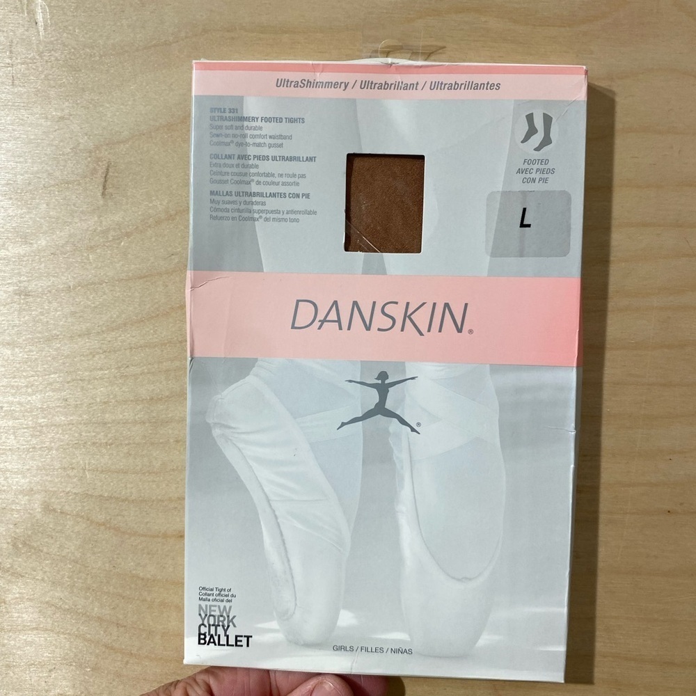 Girls Danskin Ultra Shimmery Footed Dancing Tights- Tan Large (MX)